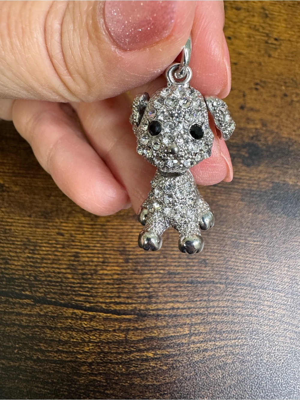 Silver Tone Crystal Pave Puppy Pendant Necklace Charm